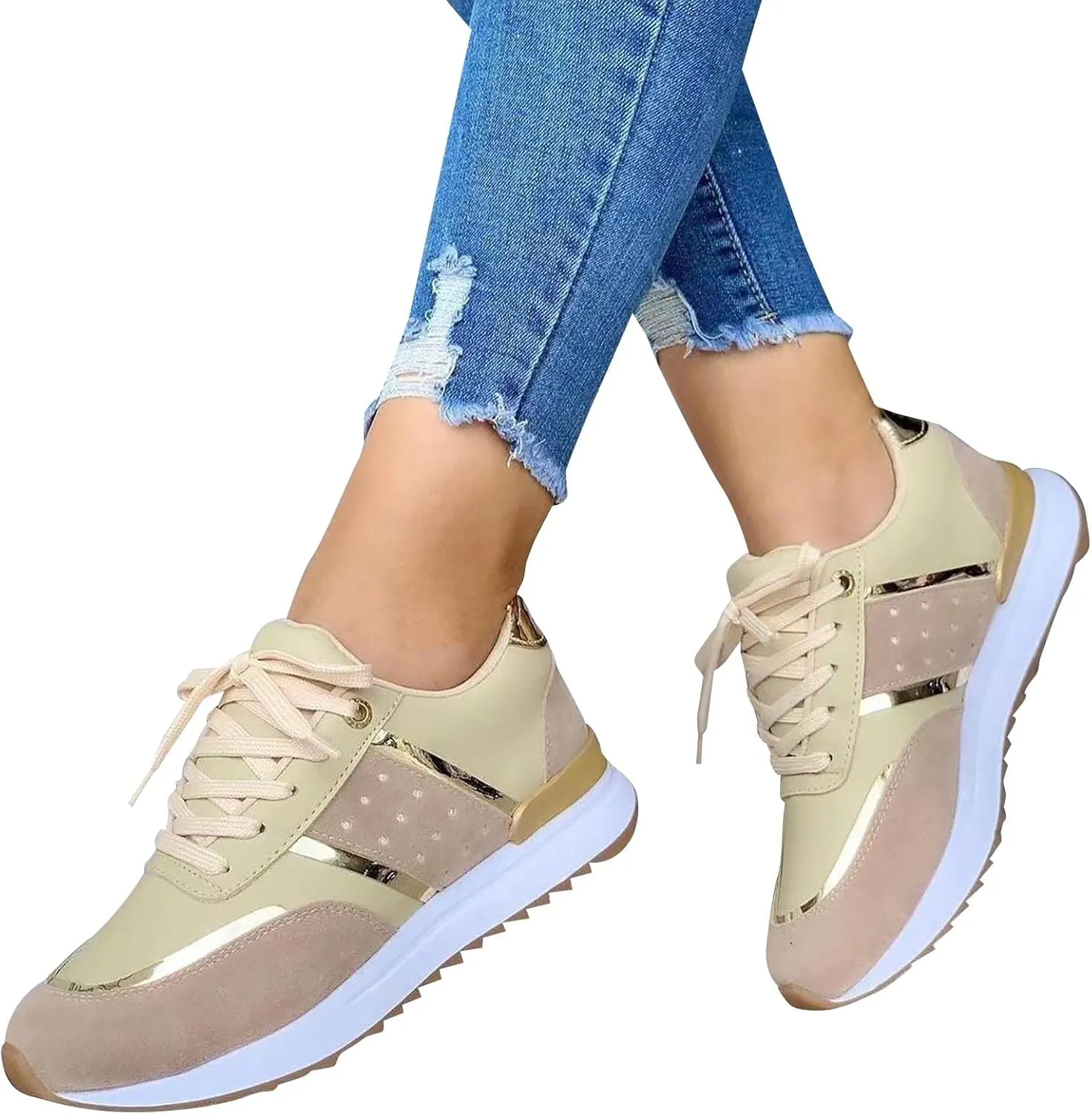 Fashion Platform Walking Shoes for Women Casual Orthotic Arch Support Non Slip Wedge Tennis Sneakers Plain Work Shoe