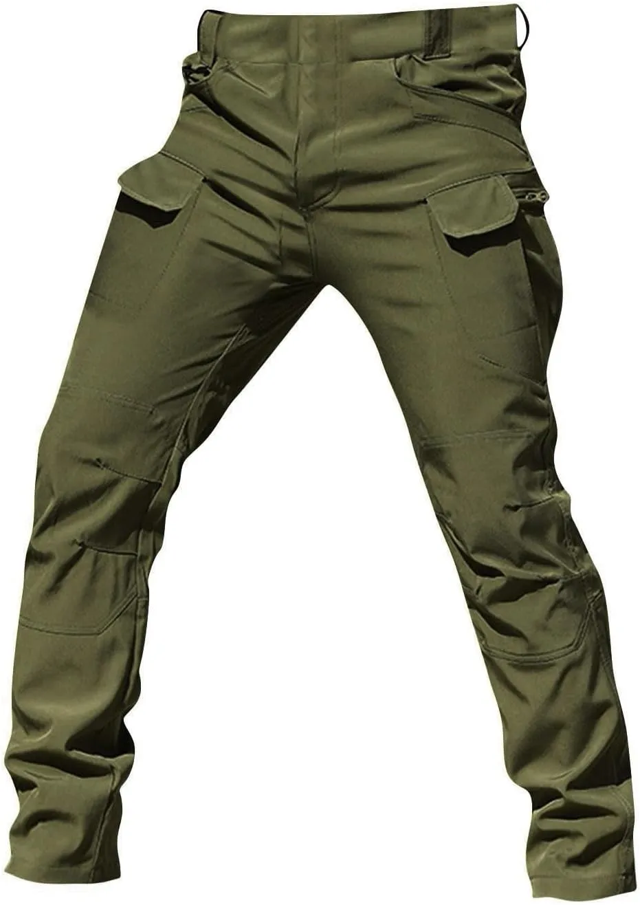 Flexcamo - Tactical Waterproof Pants Men Elastic Waist Cargo Pants Relaxed Fit Ripstop Hunting Pants Multi Pockets