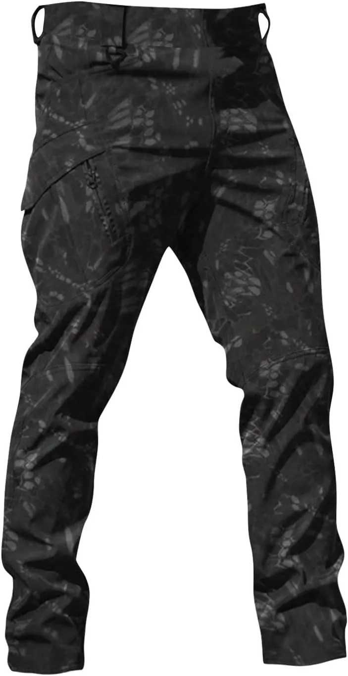 Flexcamo - Tactical Waterproof Pants Men Elastic Waist Cargo Pants Relaxed Fit Ripstop Hunting Pants Multi Pockets