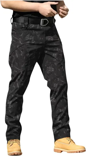 Flexcamo - Tactical Waterproof Pants Men Elastic Waist Cargo Pants Relaxed Fit Ripstop Hunting Pants Multi Pockets