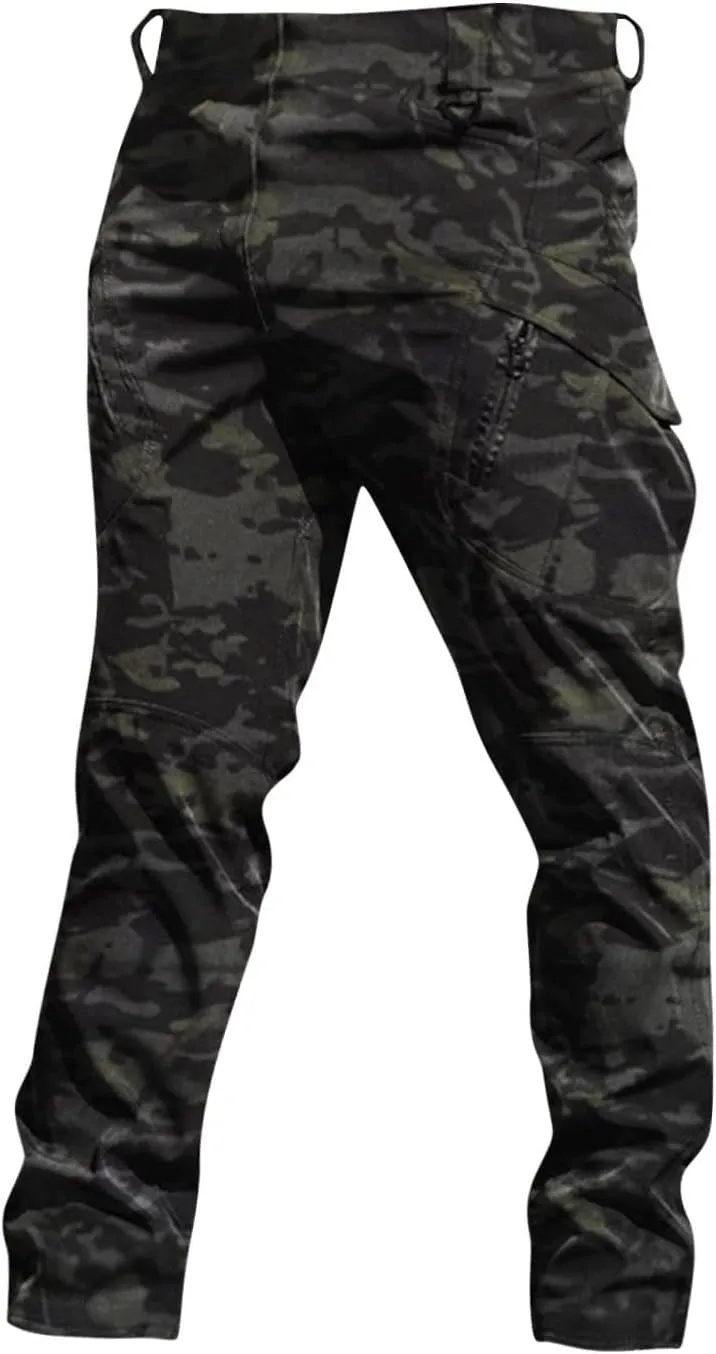 Flexcamo - Tactical Waterproof Pants Men Elastic Waist Cargo Pants Relaxed Fit Ripstop Hunting Pants Multi Pockets
