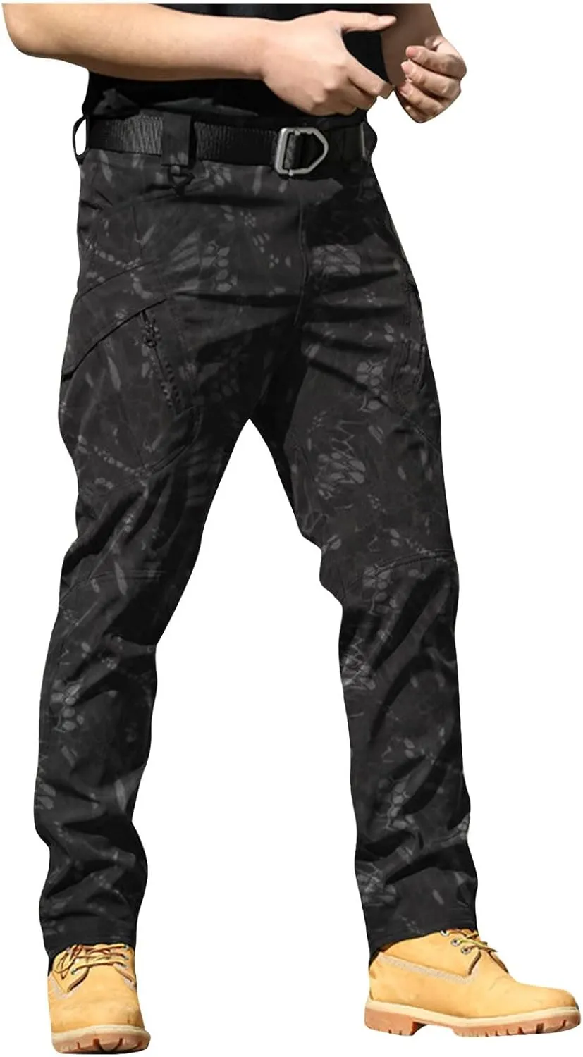 Flexcamo - Tactical Waterproof Pants Men Elastic Waist Cargo Pants Relaxed Fit Ripstop Hunting Pants Multi Pockets
