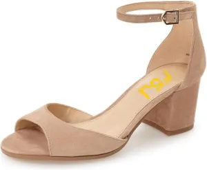 FSJ Women Elegant Ankle Strap Sandals Low Chunky Heels Pumps Peep Toe Comfort Shoes Size 6-13 US