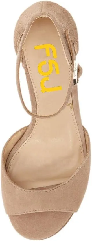 FSJ Women Elegant Ankle Strap Sandals Low Chunky Heels Pumps Peep Toe Comfort Shoes Size 6-13 US
