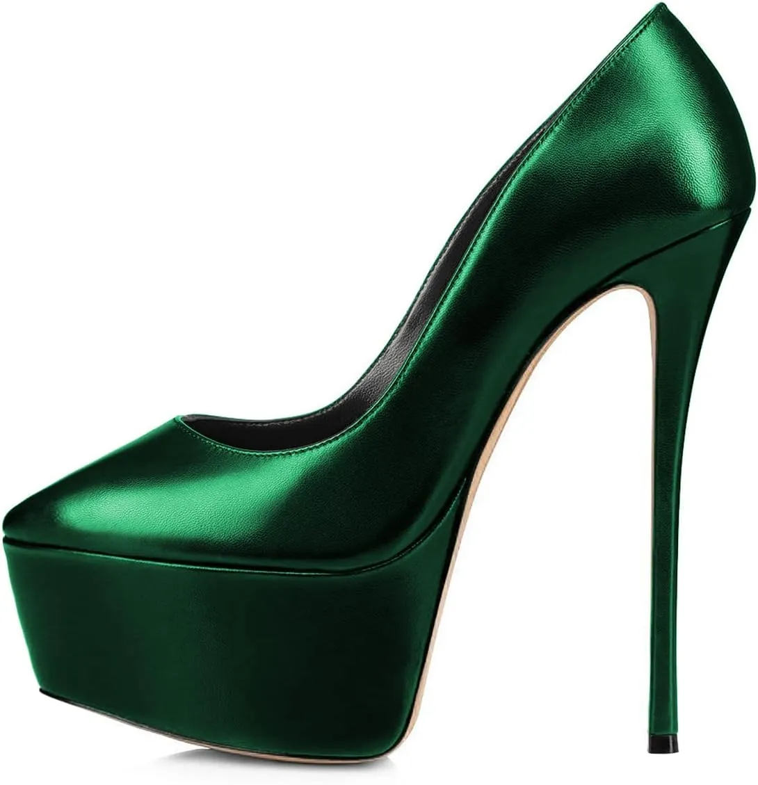 FSJ Women Platform High Heel Pumps Stiletto Almond Toe Slip On Closed Toe Wedding Evening Party Prom Dress Shoes Size 4-15 US