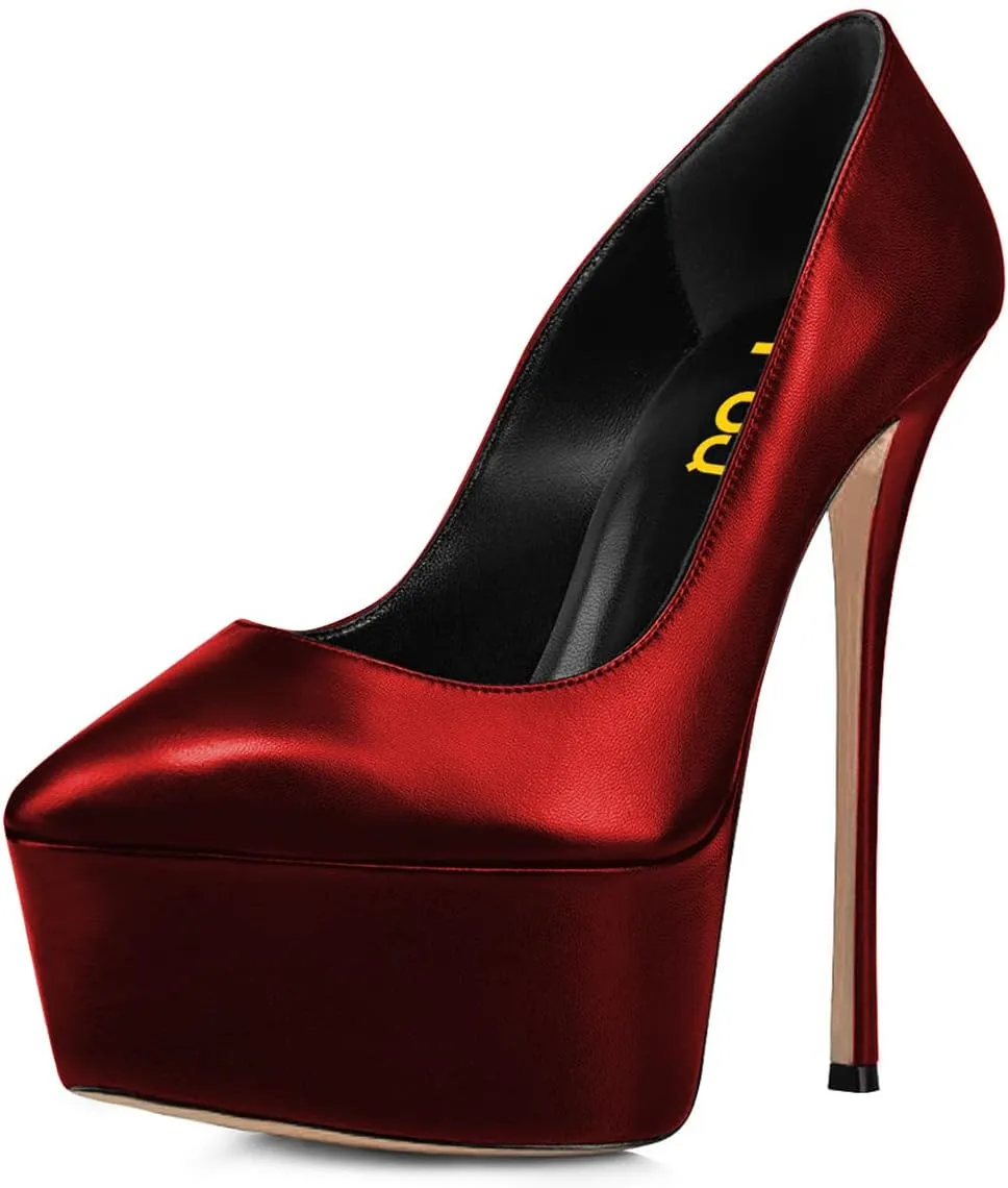 FSJ Women Platform High Heel Pumps Stiletto Almond Toe Slip On Closed Toe Wedding Evening Party Prom Dress Shoes Size 4-15 US
