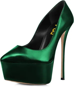 FSJ Women Platform High Heel Pumps Stiletto Almond Toe Slip On Closed Toe Wedding Evening Party Prom Dress Shoes Size 4-15 US