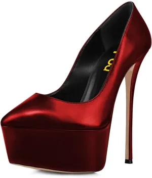 FSJ Women Platform High Heel Pumps Stiletto Almond Toe Slip On Closed Toe Wedding Evening Party Prom Dress Shoes Size 4-15 US