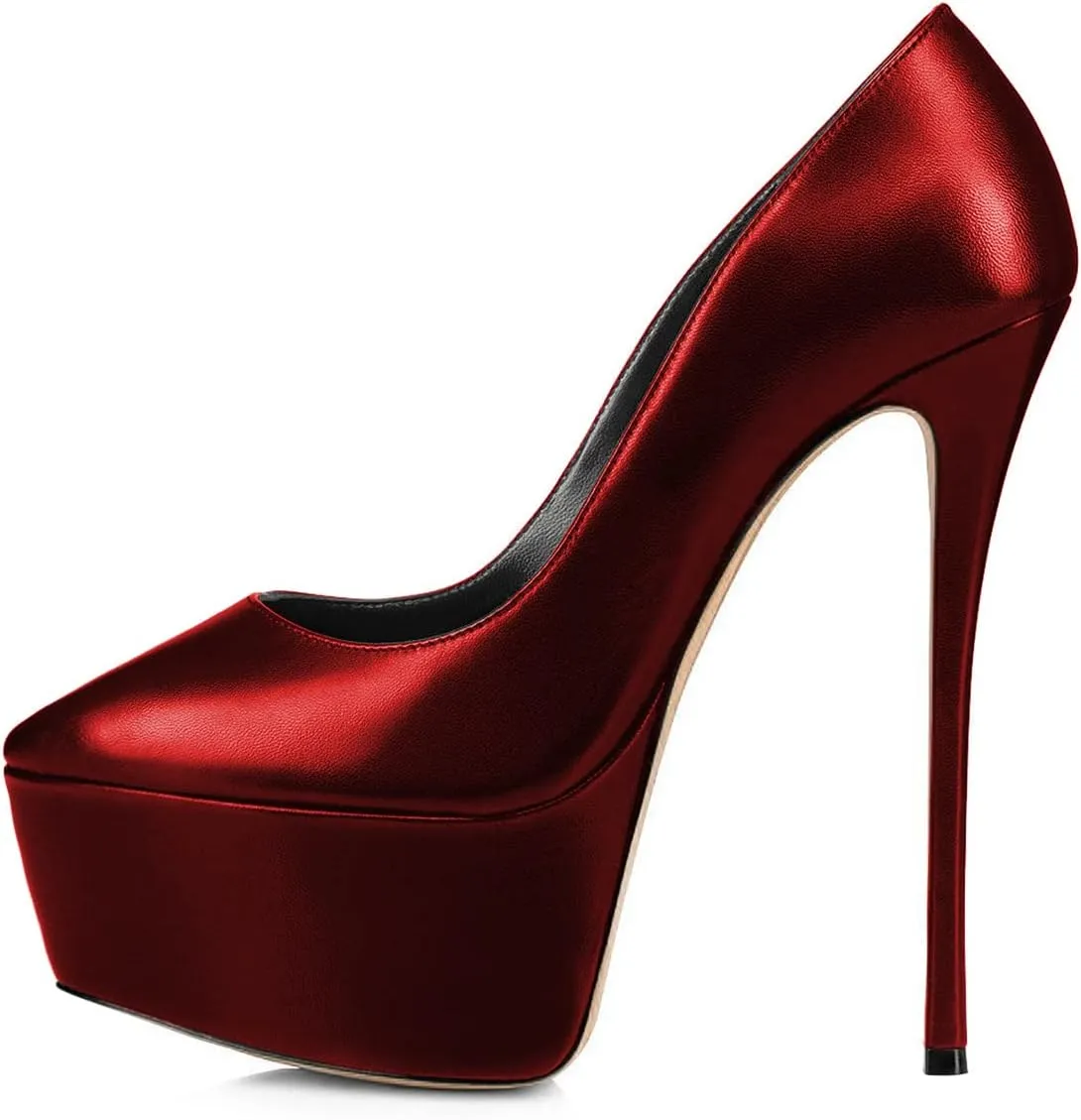 FSJ Women Platform High Heel Pumps Stiletto Almond Toe Slip On Closed Toe Wedding Evening Party Prom Dress Shoes Size 4-15 US
