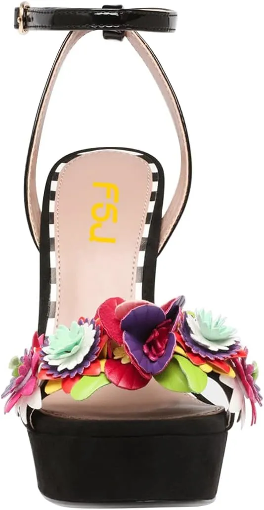 FSJ Women Sexy Strappy Open Toe Platform Sandals Ankle Strap High Stiletto Heel Metallic Dress Party Shoes Size 4-15 US