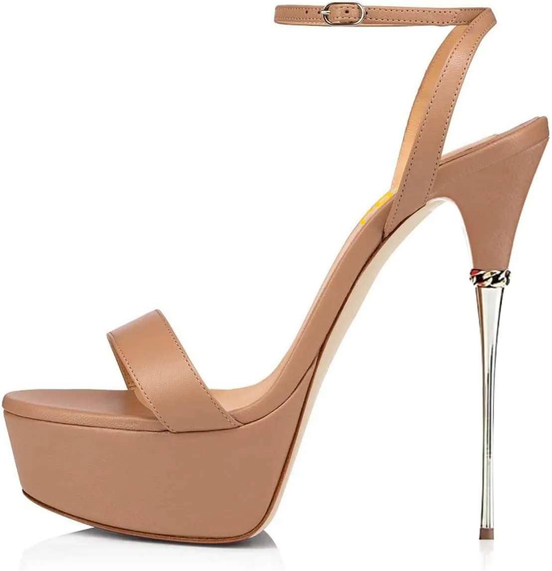 FSJ Women Sexy Strappy Open Toe Platform Sandals Ankle Strap High Stiletto Heel Metallic Dress Party Shoes Size 4-15 US