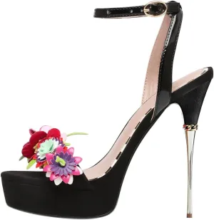 FSJ Women Sexy Strappy Open Toe Platform Sandals Ankle Strap High Stiletto Heel Metallic Dress Party Shoes Size 4-15 US