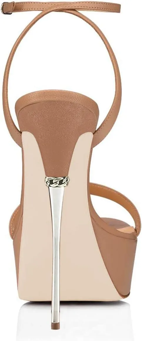 FSJ Women Sexy Strappy Open Toe Platform Sandals Ankle Strap High Stiletto Heel Metallic Dress Party Shoes Size 4-15 US