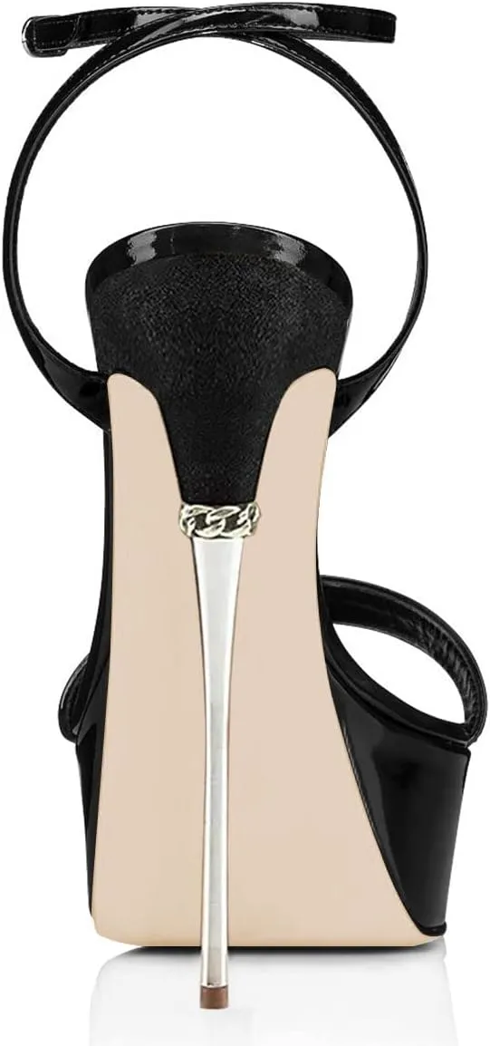 FSJ Women Sexy Strappy Open Toe Platform Sandals Ankle Strap High Stiletto Heel Metallic Dress Party Shoes Size 4-15 US