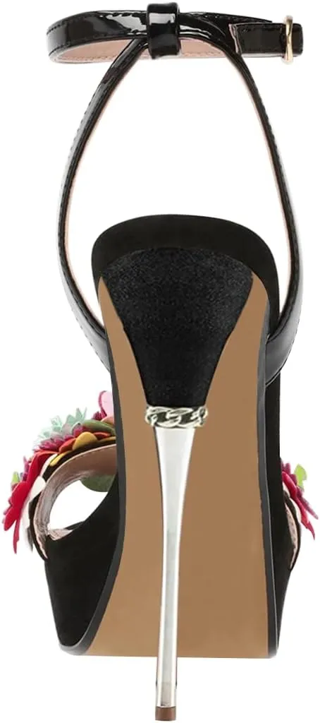 FSJ Women Sexy Strappy Open Toe Platform Sandals Ankle Strap High Stiletto Heel Metallic Dress Party Shoes Size 4-15 US