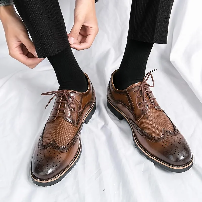 Handmade Mens Wingtip Oxford Shoes Brown Leather Brogue Men's Dress Shoes Classic Business Formal Shoes for Men Zapatillas Hombre