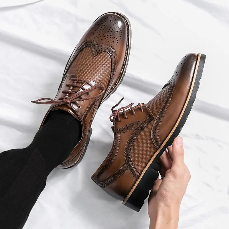 Handmade Mens Wingtip Oxford Shoes Brown Leather Brogue Men's Dress Shoes Classic Business Formal Shoes for Men Zapatillas Hombre