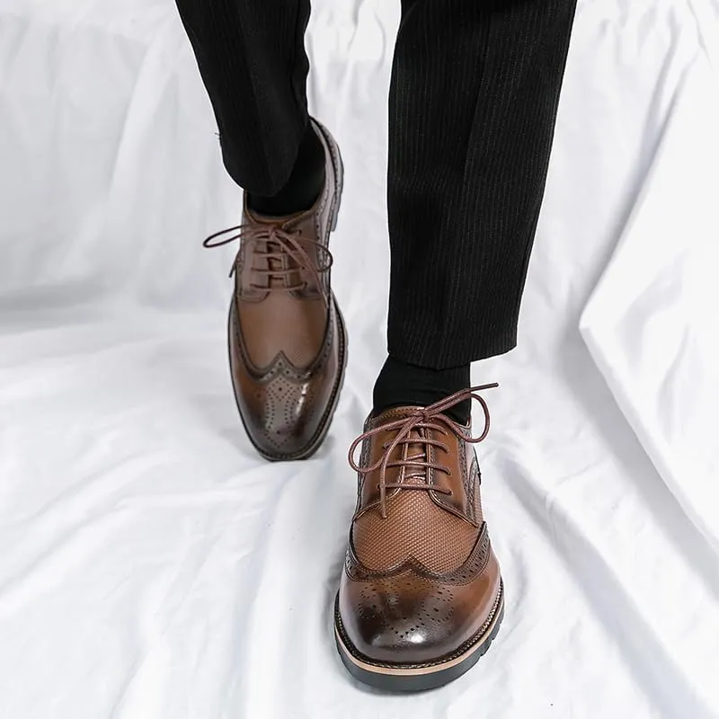 Handmade Mens Wingtip Oxford Shoes Brown Leather Brogue Men's Dress Shoes Classic Business Formal Shoes for Men Zapatillas Hombre