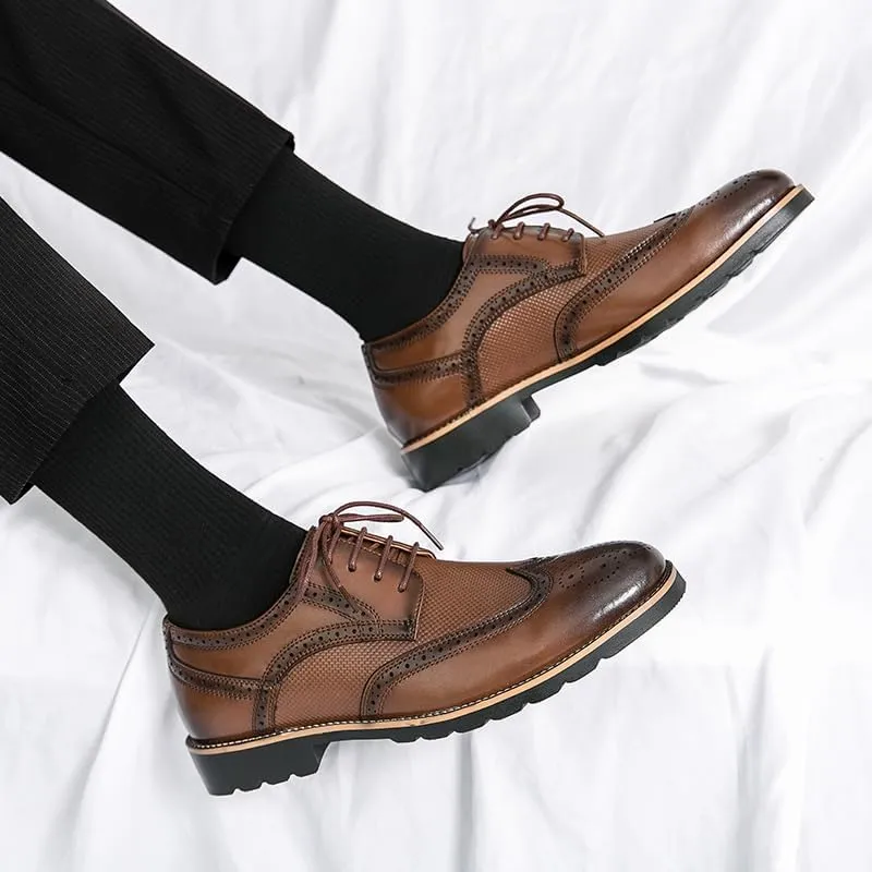 Handmade Mens Wingtip Oxford Shoes Brown Leather Brogue Men's Dress Shoes Classic Business Formal Shoes for Men Zapatillas Hombre