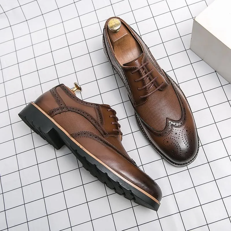 Handmade Mens Wingtip Oxford Shoes Brown Leather Brogue Men's Dress Shoes Classic Business Formal Shoes for Men Zapatillas Hombre