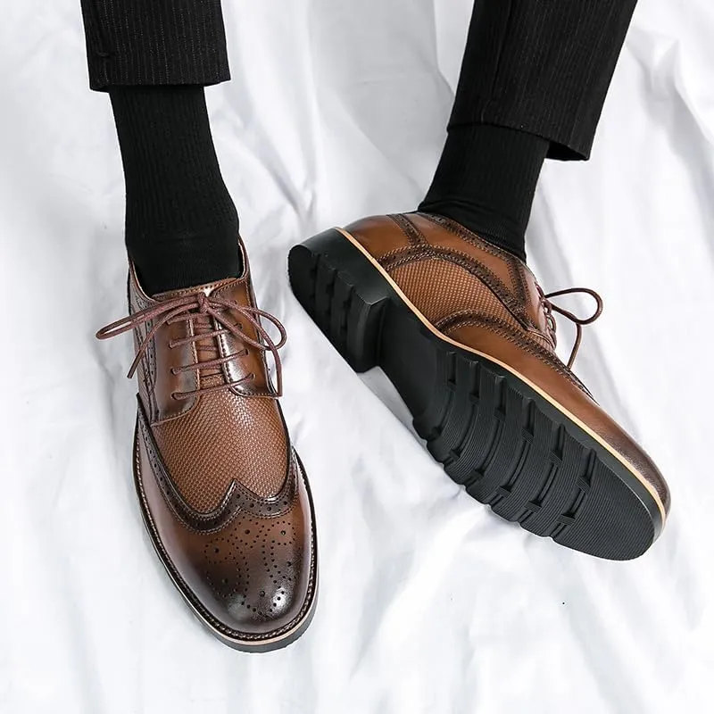 Handmade Mens Wingtip Oxford Shoes Brown Leather Brogue Men's Dress Shoes Classic Business Formal Shoes for Men Zapatillas Hombre