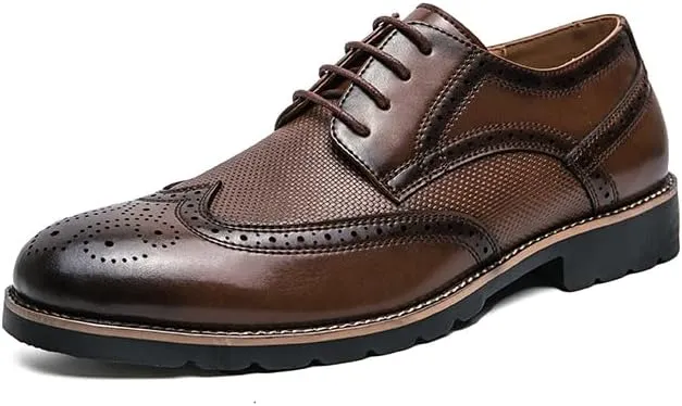 Handmade Mens Wingtip Oxford Shoes Brown Leather Brogue Men's Dress Shoes Classic Business Formal Shoes for Men Zapatillas Hombre