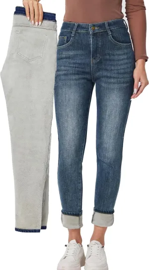 heipeiwa Women's Winter Jeans Fleece Lined Jeans Thermal Thick Skinny Denim Pants Slim Stretch Warm Jeggings