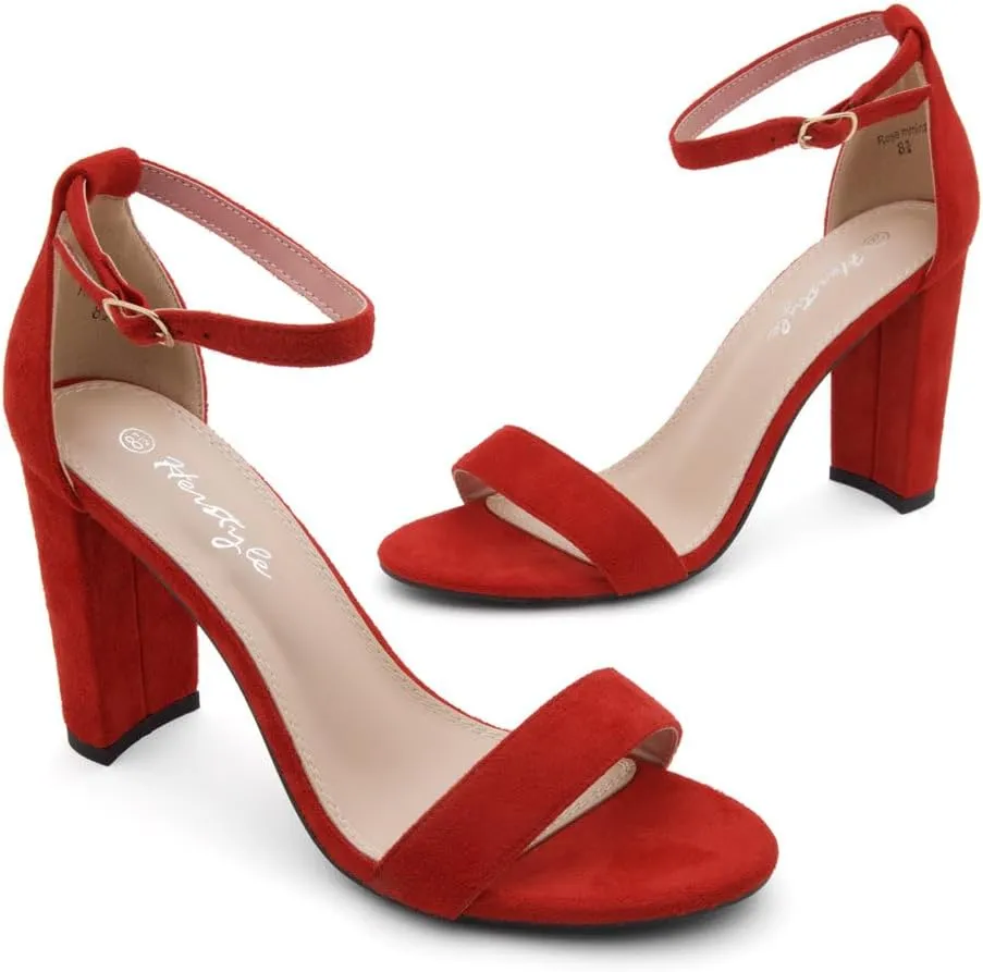 Herstyle Rosemmina Womens Chunky Block Heels Open Toe Dress Heeled Sandals Ankle Strappy High Heel Pumps Shoes for Prom Wedding Party Office