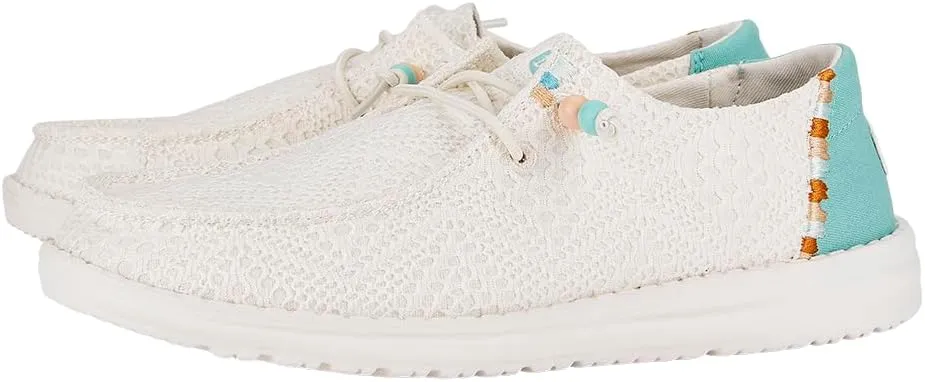 Hey Dude Wendy Boho Crochet Loafers for Women – Textile Upper & Lining – Lace-up Closure – Textile Outsole