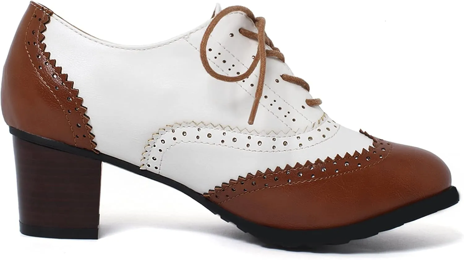 KOKOMOMO Womens Wingtip Oxford Heels Vintage Lace Up Chunky Brogue Shoes