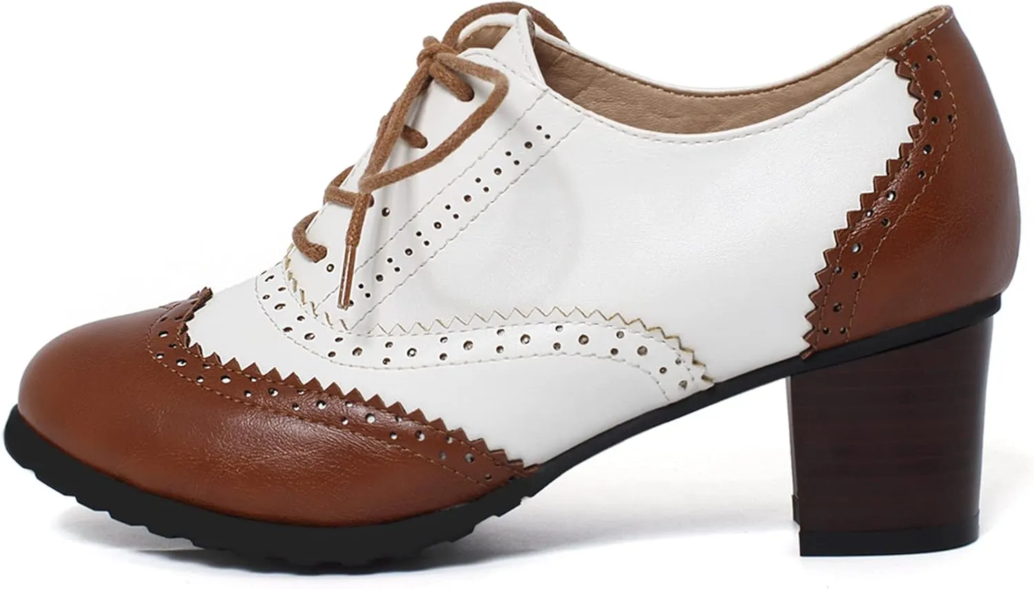 KOKOMOMO Womens Wingtip Oxford Heels Vintage Lace Up Chunky Brogue Shoes