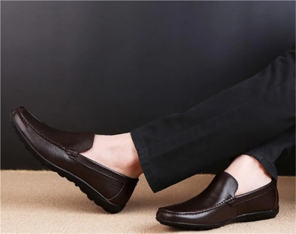 Loafers for Men Breathable Driving Loafers Leather Flat Heel Flexible Lightweight Outdoor Slip On