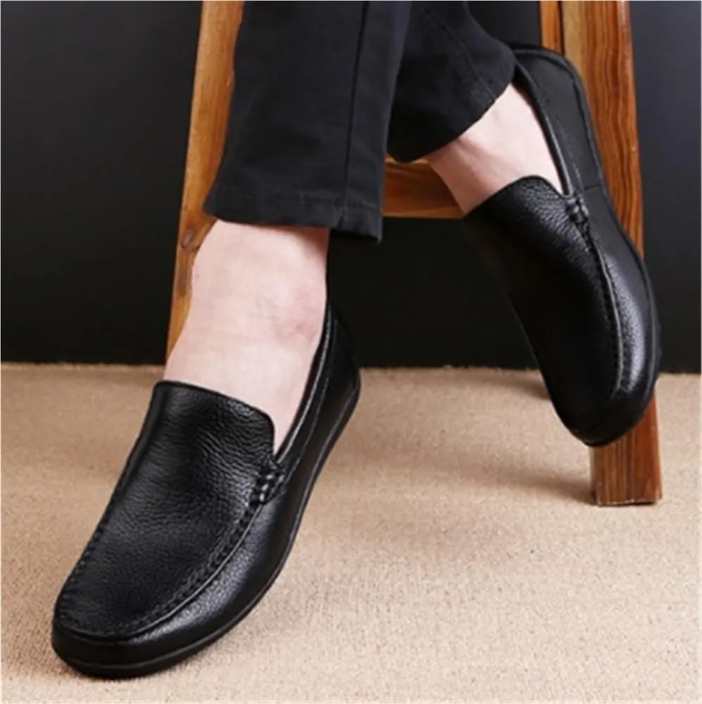 Loafers for Men Breathable Driving Loafers Leather Flat Heel Flexible Lightweight Outdoor Slip On