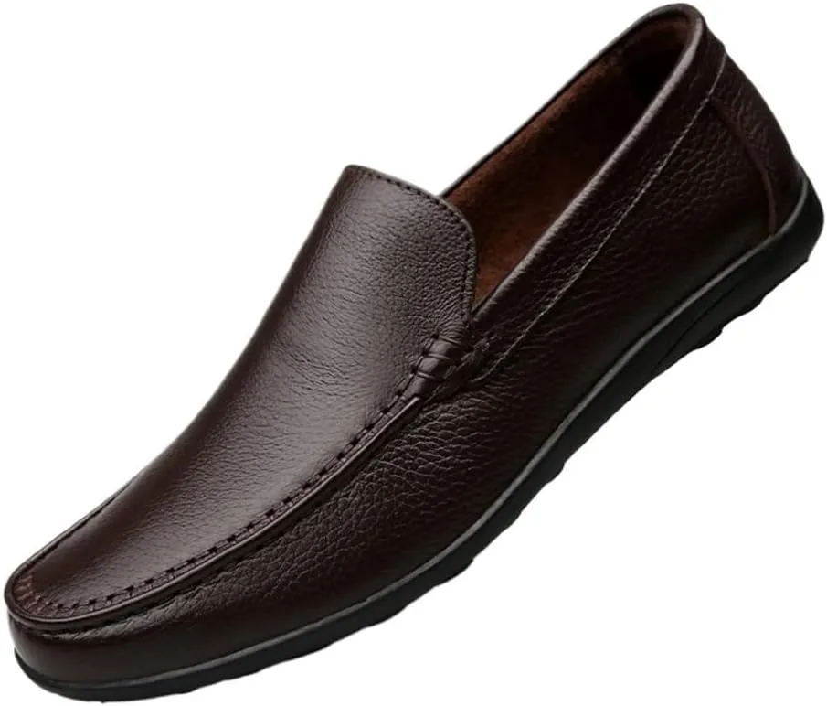 Loafers for Men Breathable Driving Loafers Leather Flat Heel Flexible Lightweight Outdoor Slip On