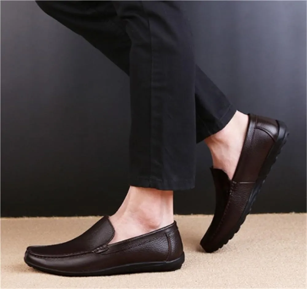 Loafers for Men Breathable Driving Loafers Leather Flat Heel Flexible Lightweight Outdoor Slip On
