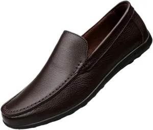 Loafers for Men Breathable Driving Loafers Leather Flat Heel Flexible Lightweight Outdoor Slip On