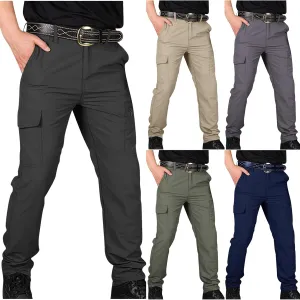 Men Cargo Work Trousers Combat Pants Quick Dry Waterproof Bottoms Elastic Waist Sweatpants Solid Color Outdoor Pant