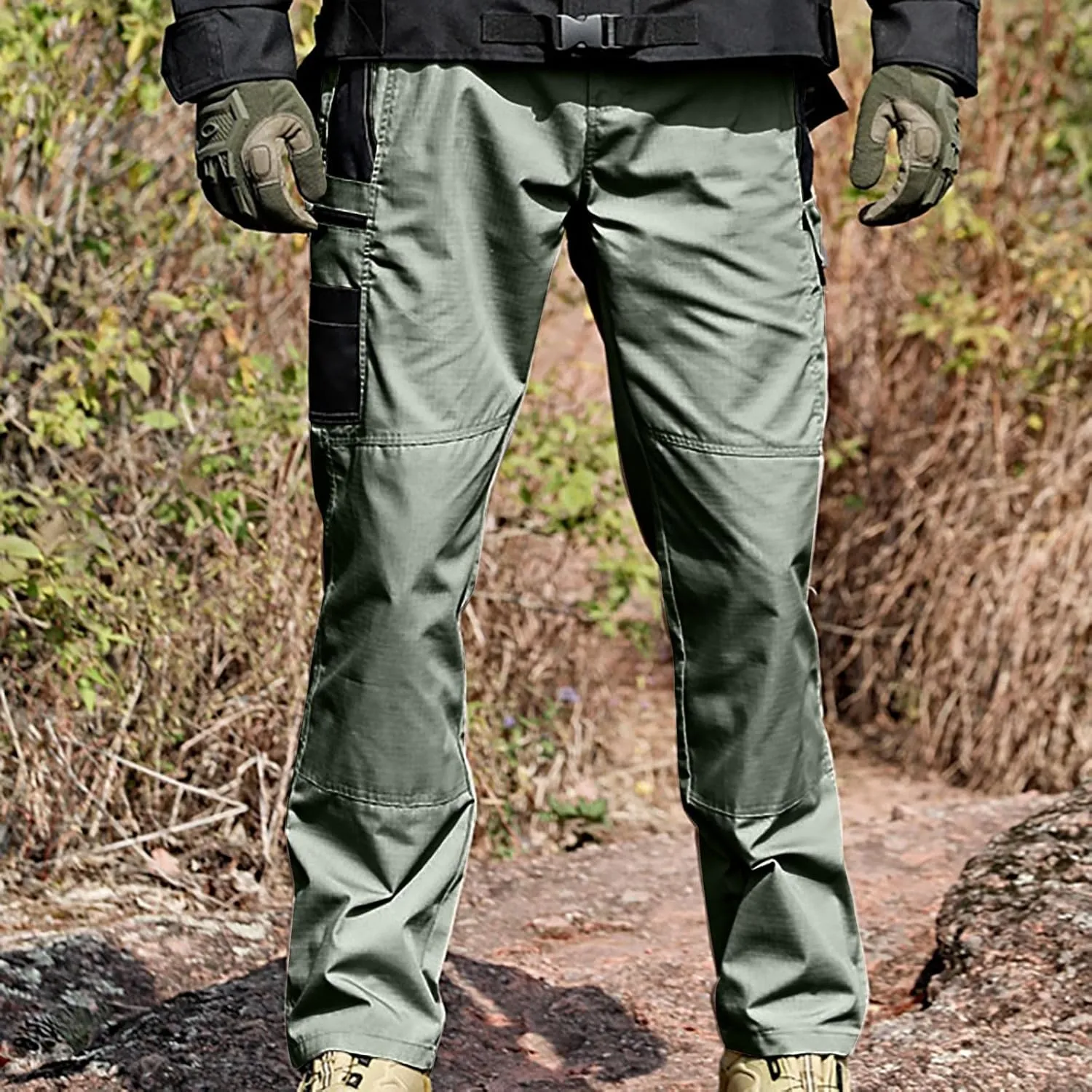 Men Pants Outdoor Hiking Camping Cargo Pants Mens Stylish Combat Overalls Cotton Waterproof Multic-Pocket Durability