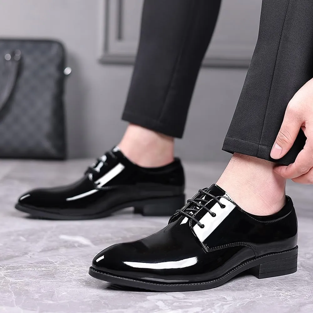 Men's Black Patent Leather Oxford Formal Business Lace up Dress Shoes Wedding Suit Tuxedo Shoes for Men