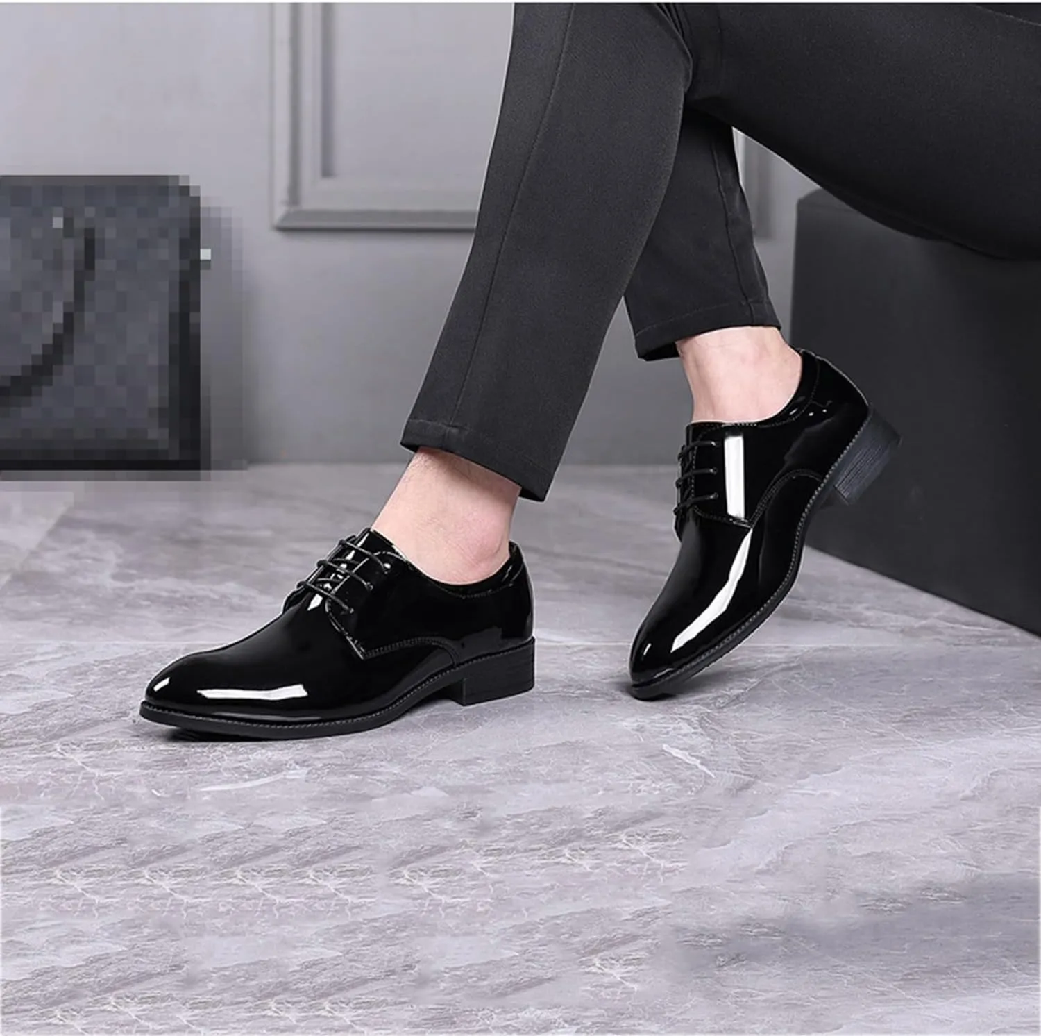 Men's Black Patent Leather Oxford Formal Business Lace up Dress Shoes Wedding Suit Tuxedo Shoes for Men