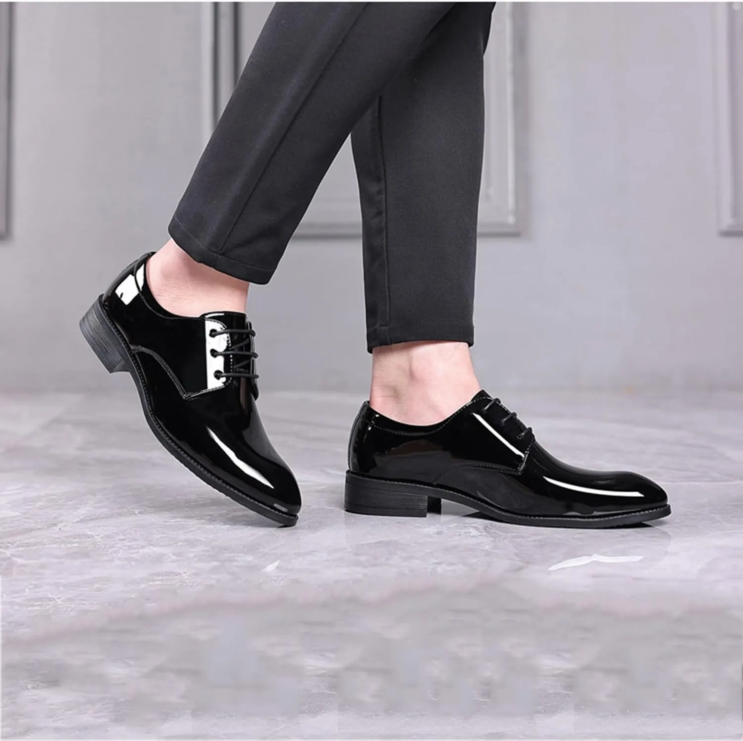 Men's Black Patent Leather Oxford Formal Business Lace up Dress Shoes Wedding Suit Tuxedo Shoes for Men