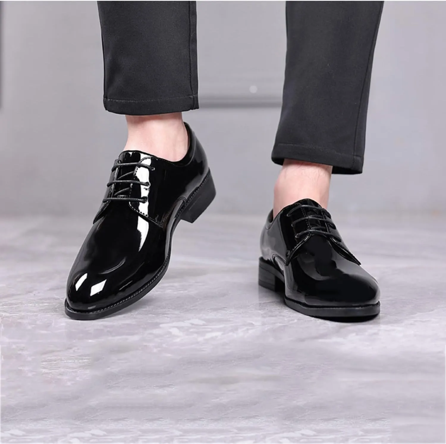 Men's Black Patent Leather Oxford Formal Business Lace up Dress Shoes Wedding Suit Tuxedo Shoes for Men