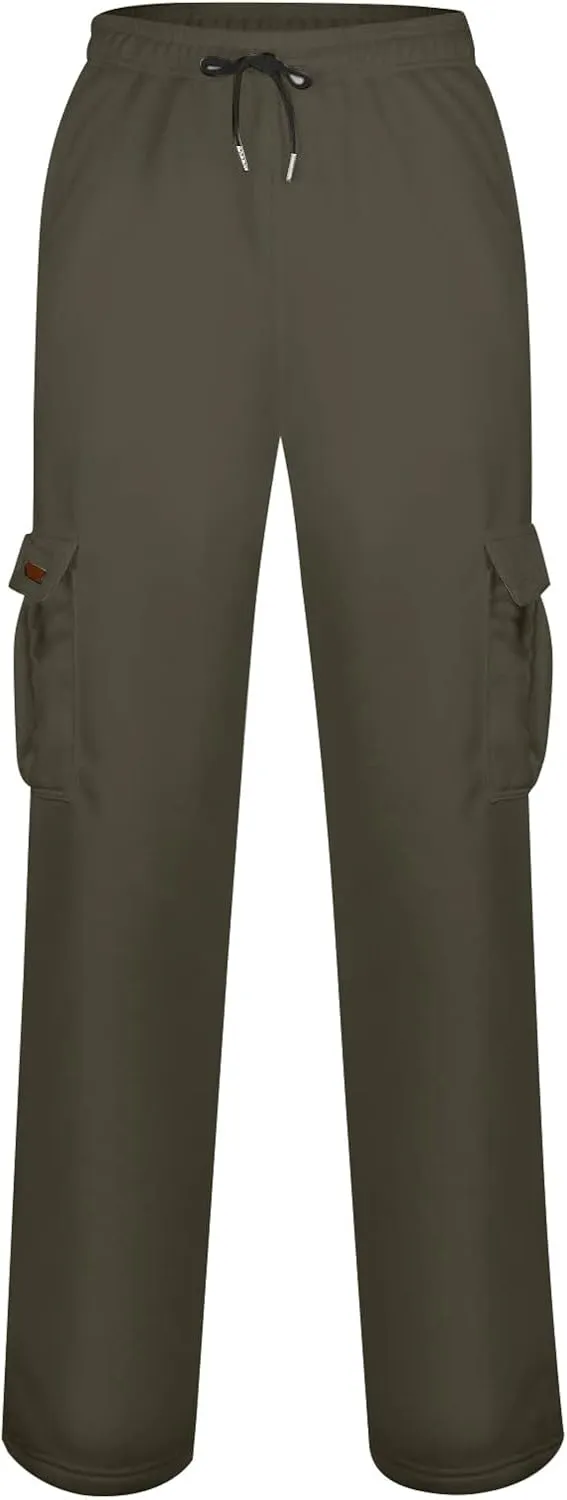 Mens Cargo Pants Relaxed Fit Drawstring Waist Open Bottom Cargo Pants with Pockets Outdoor Trendy Hiking Pants