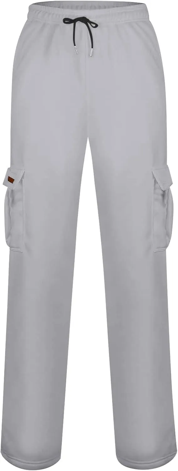 Mens Cargo Pants Relaxed Fit Drawstring Waist Open Bottom Cargo Pants with Pockets Outdoor Trendy Hiking Pants