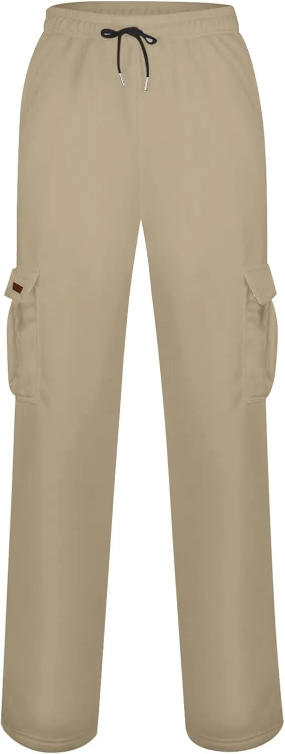 Mens Cargo Pants Relaxed Fit Drawstring Waist Open Bottom Cargo Pants with Pockets Outdoor Trendy Hiking Pants