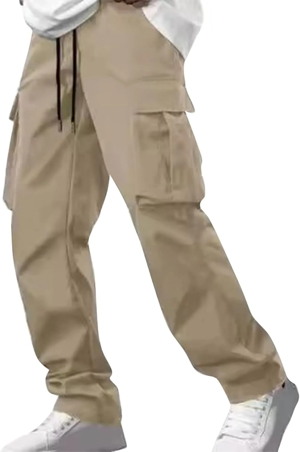 Mens Cargo Pants Relaxed Fit Drawstring Waist Open Bottom Cargo Pants with Pockets Outdoor Trendy Hiking Pants