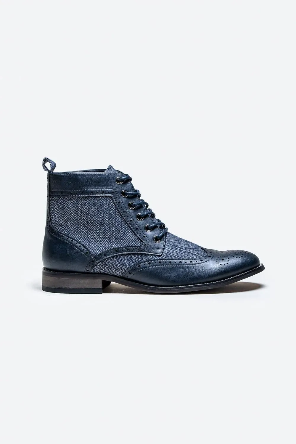 Mens Casual Ankle Lace Up Boots Leather and Tweed Brogue Shoes
