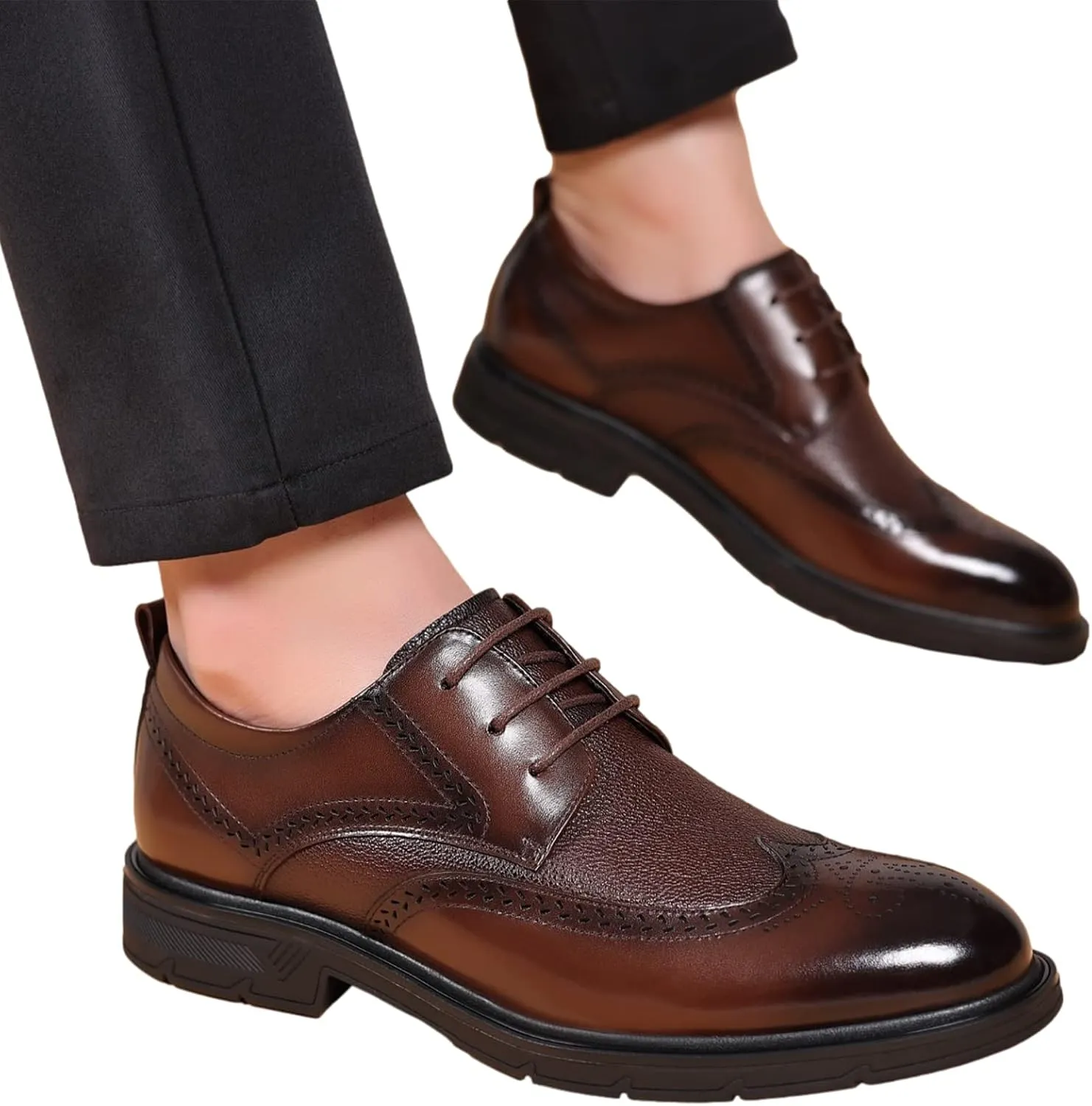 Men's Genuine Leather Derby Brogues Formal Lace-up Business Wedding Dress Shoes