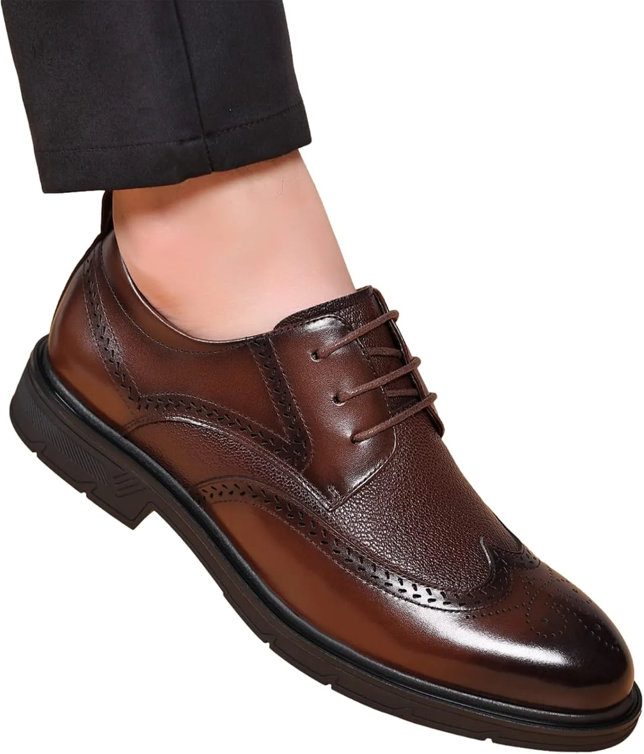Men's Genuine Leather Derby Brogues Formal Lace-up Business Wedding Dress Shoes