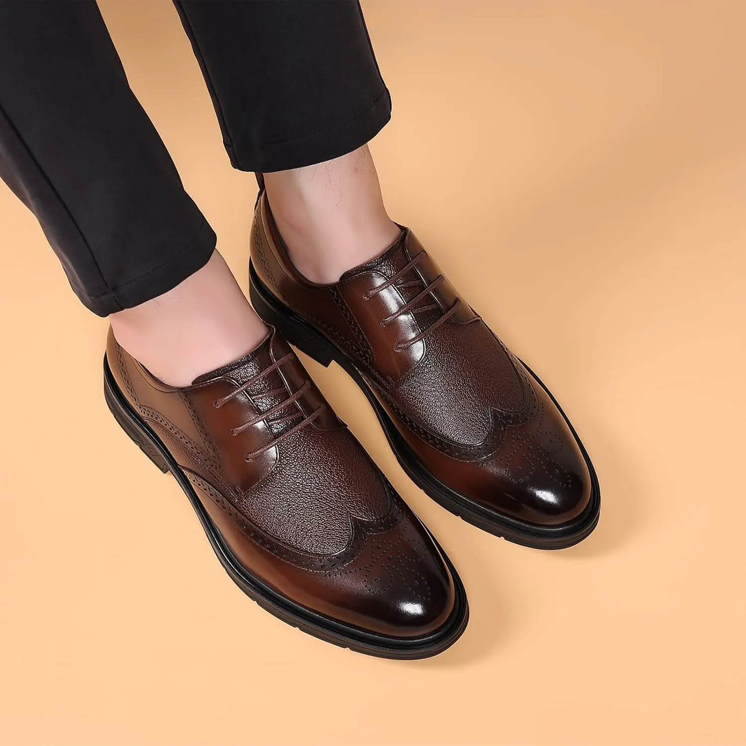 Men's Genuine Leather Derby Brogues Formal Lace-up Business Wedding Dress Shoes